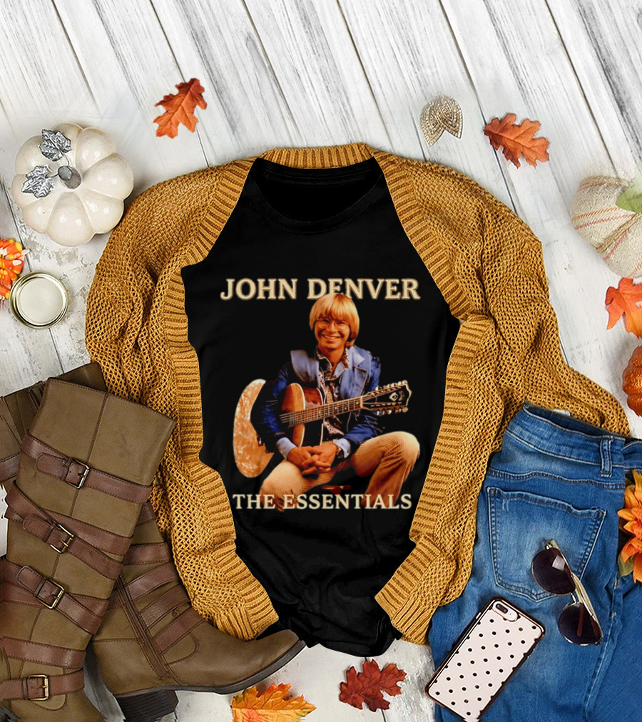 John Denver The Essentials Four Decades of Folk Music Vintage Guitar T-Shirt