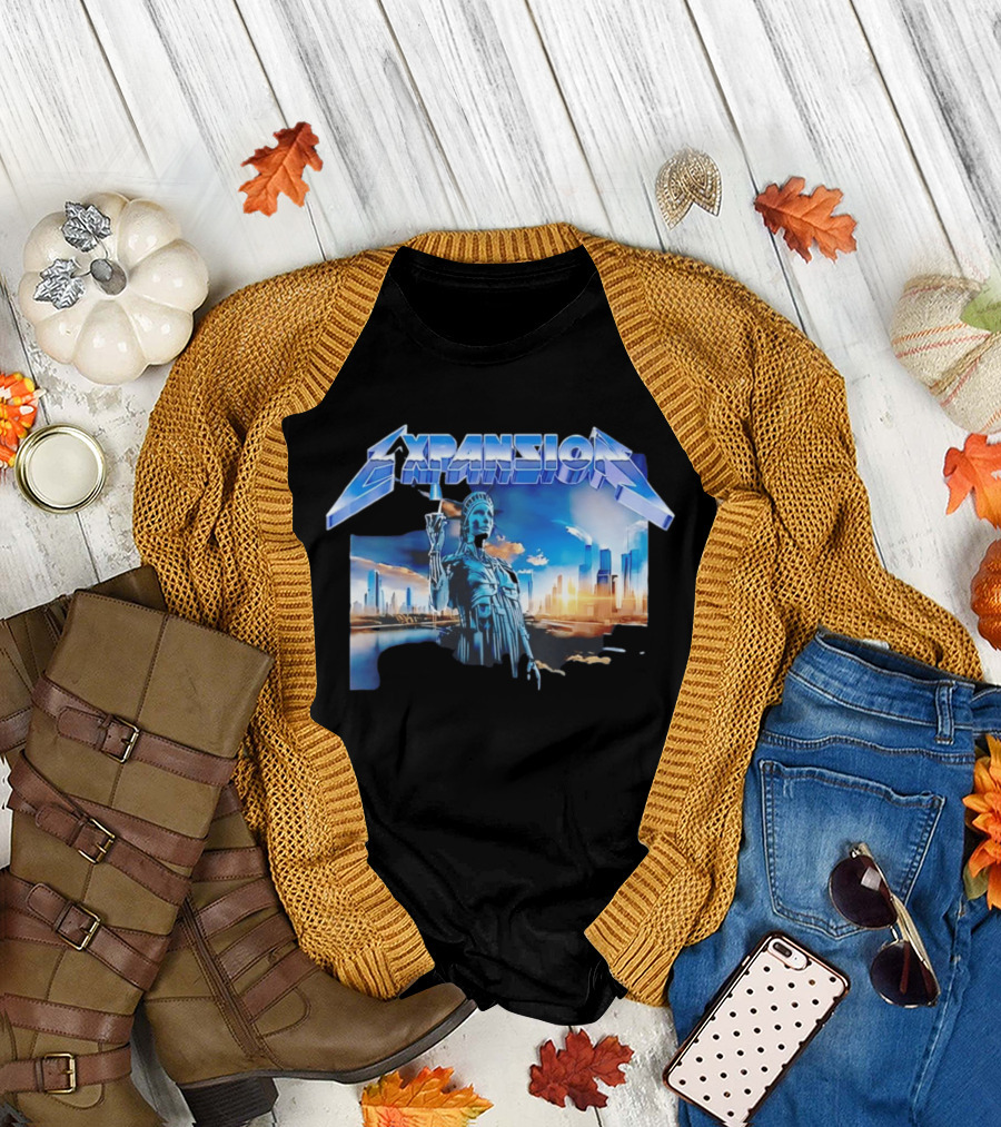 Expansion Futuristic Landmark Metallic Cityscape T-Shirt
