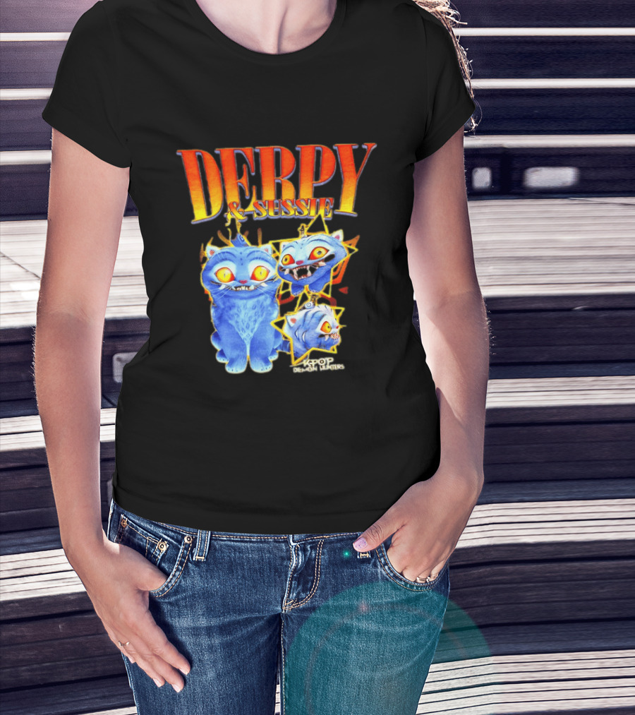 Derpy And Sussie KPop Demon Hunters 2026 Blue Cat Stars T-Shirt