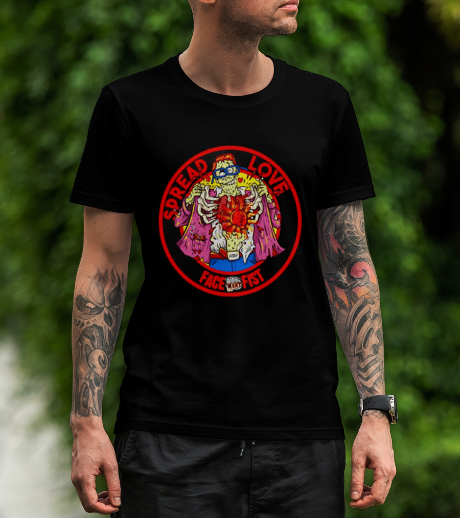Spread Love Face Fist FMF Zombie Horror Skeleton Heart T-Shirt