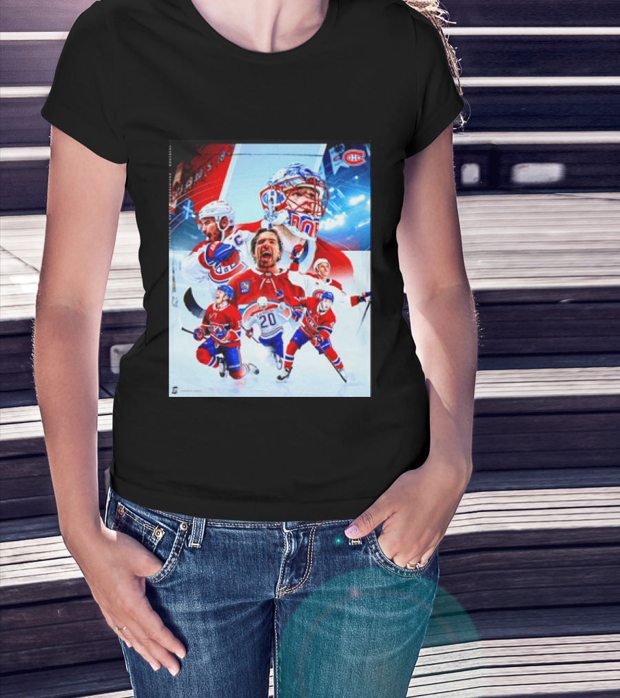 Montreal Canadiens Players And Goalkeeper Collage Featuring Number 20 T-Shirt
