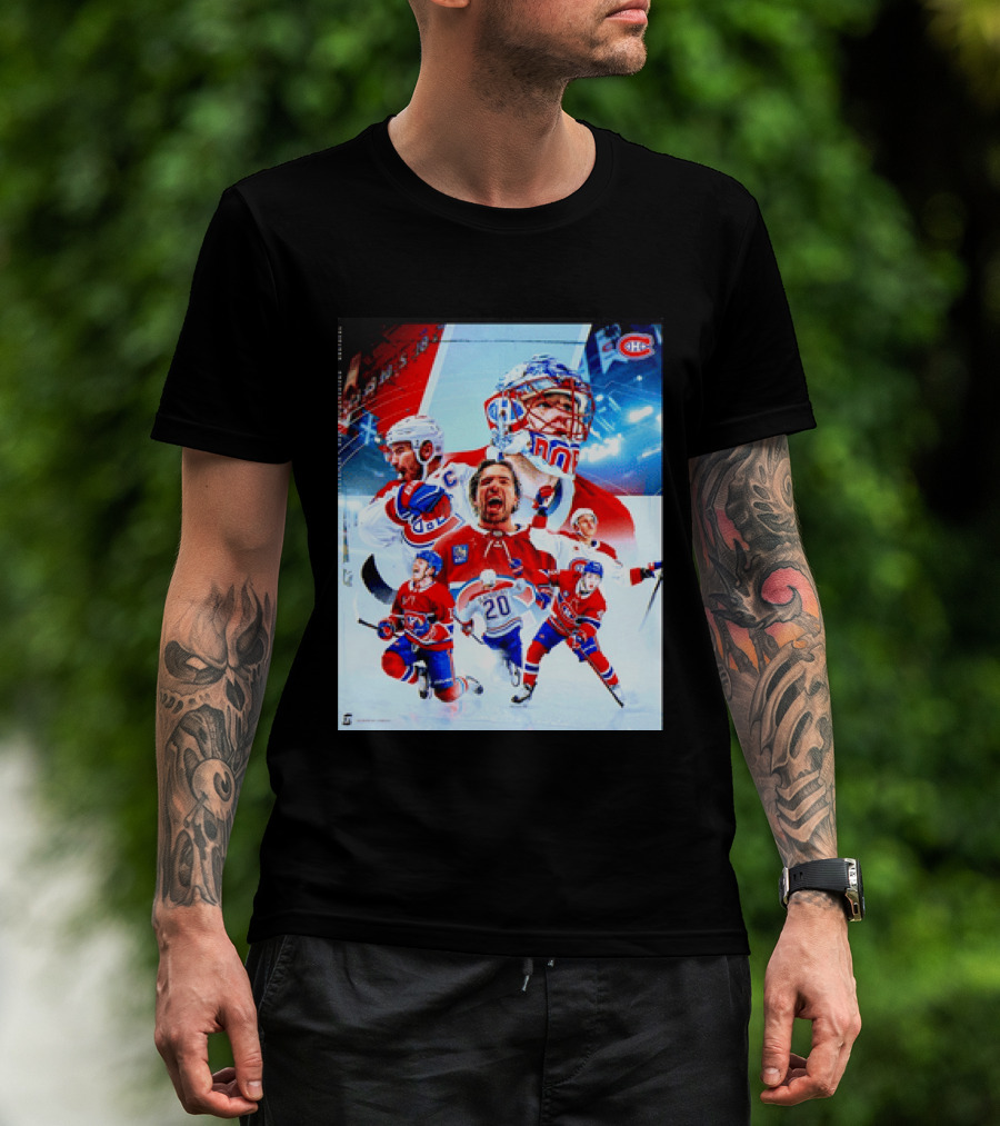 Montreal Canadiens Players And Goalkeeper Collage Featuring Number 20 T-Shirt