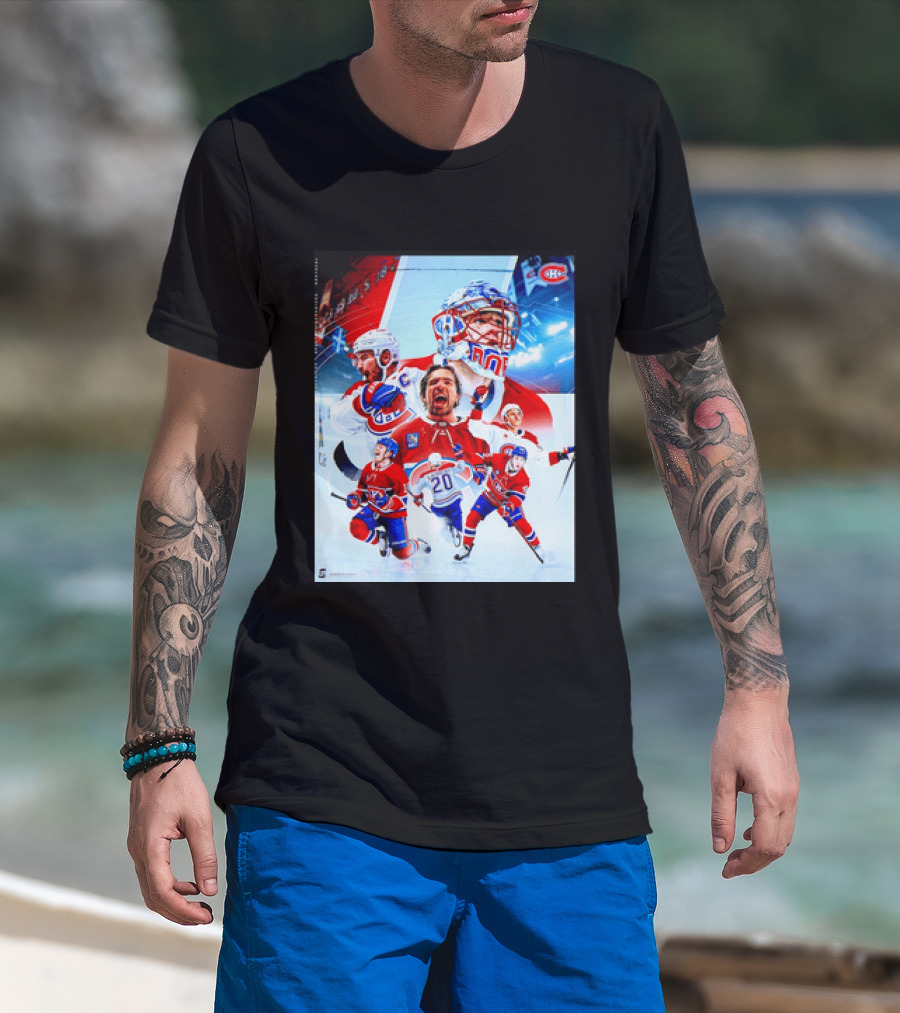 Montreal Canadiens Players And Goalkeeper Collage Featuring Number 20 T-Shirt