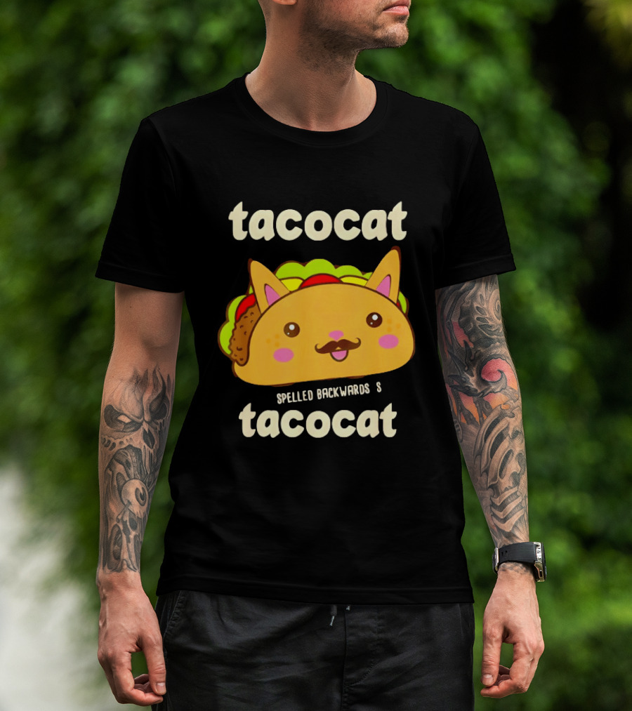 Tacocat Spelled Backwards Funny Meme Cartoon Palindrome Cat T-Shirt