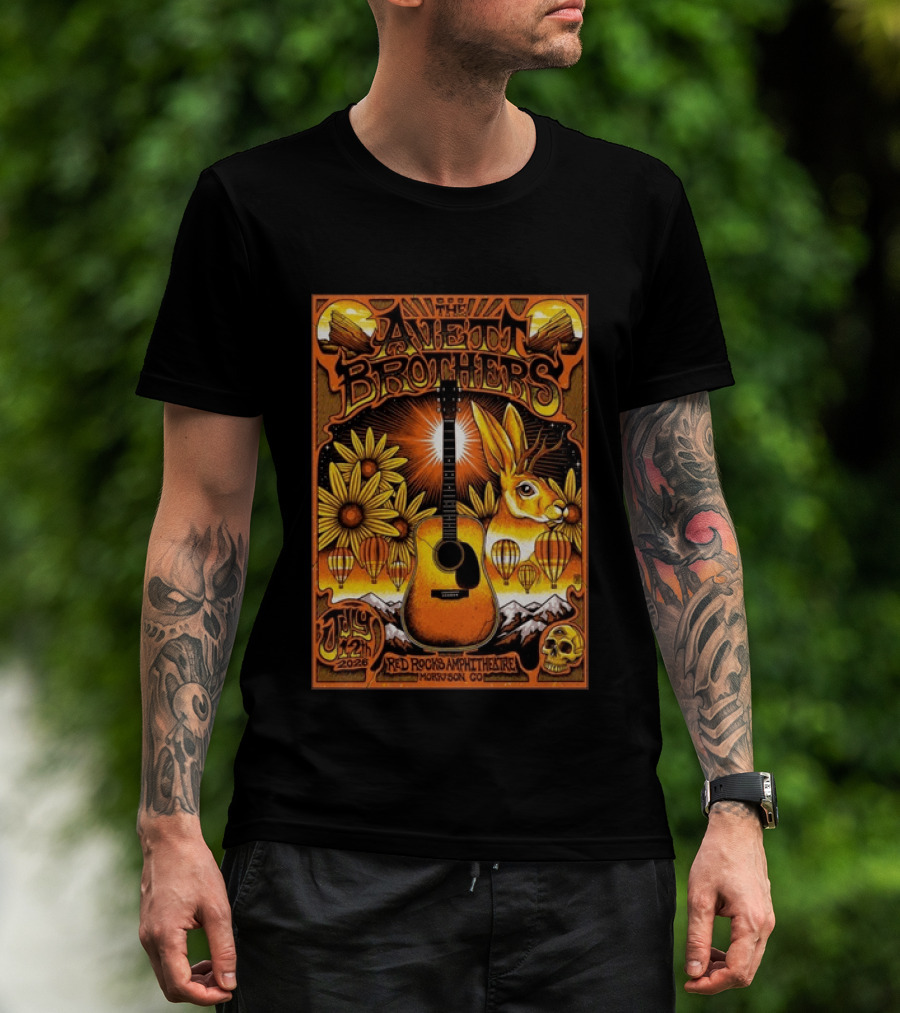 The Avett Brothers Red Rocks Amphitheatre July 12 2026 Morrison CO Guitar Sunflowers Rabbit T-Shirt