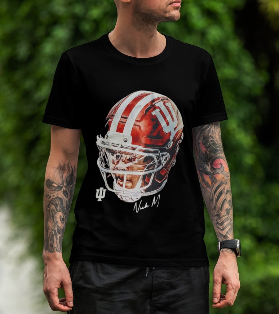 Nick Marsh Indiana University Football Helmet IU Iconic Red And White T-Shirt