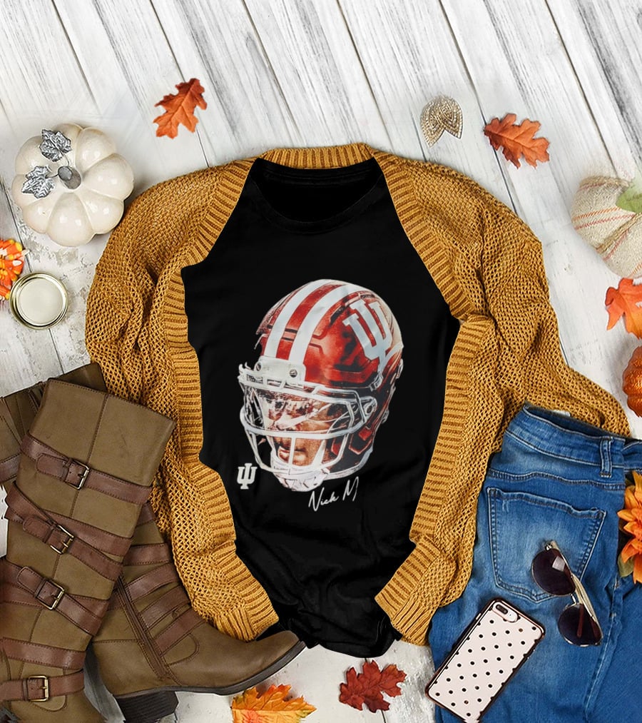Nick Marsh Indiana University Football Helmet IU Iconic Red And White T-Shirt