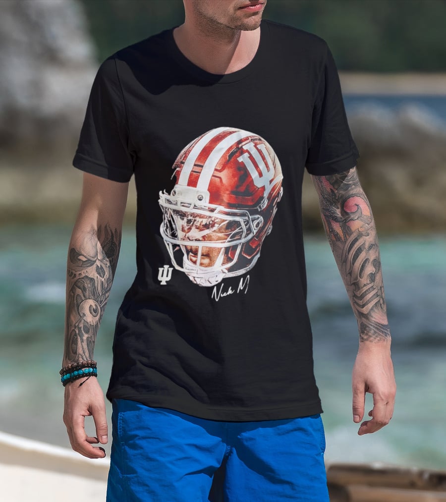 Nick Marsh Indiana University Football Helmet IU Iconic Red And White T-Shirt