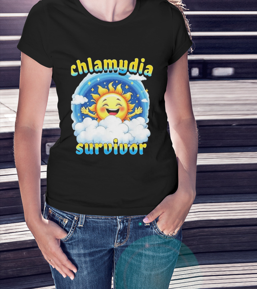 Chlamydia Survivor Sun Cartoon Humor Clouds Sky T-Shirt