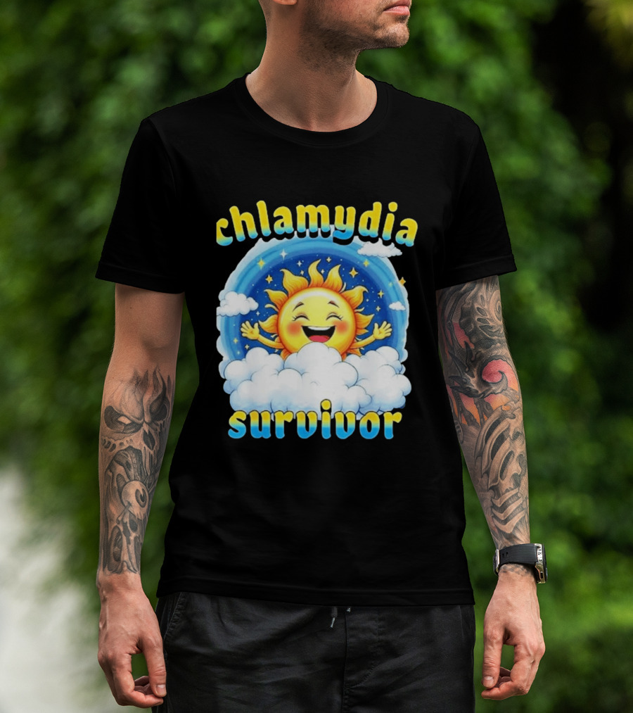 Chlamydia Survivor Sun Cartoon Humor Clouds Sky T-Shirt