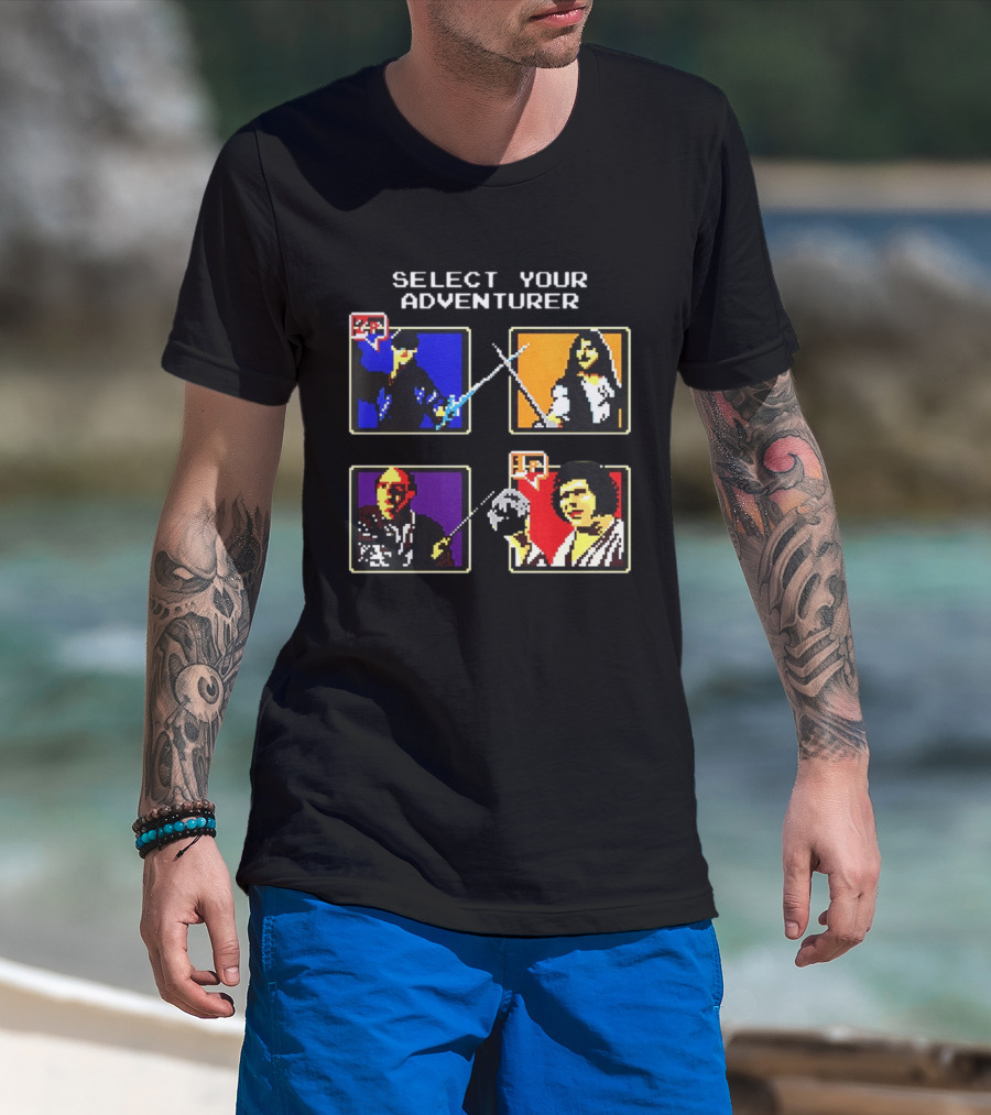 Select Your Adventurer 2p 1p 8 Bit Pixel Characters T-Shirt