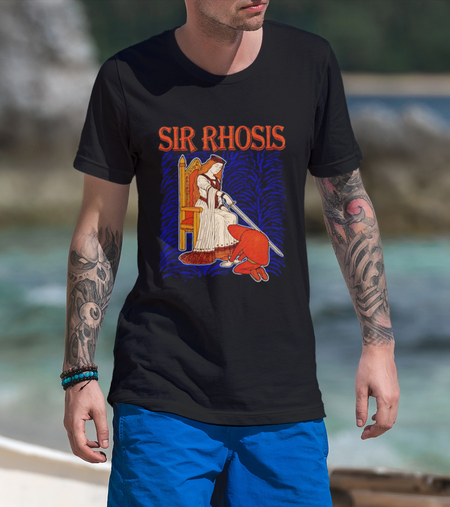 Sir Rhosis Medieval Pun Queen Knight Kneeling T-Shirt