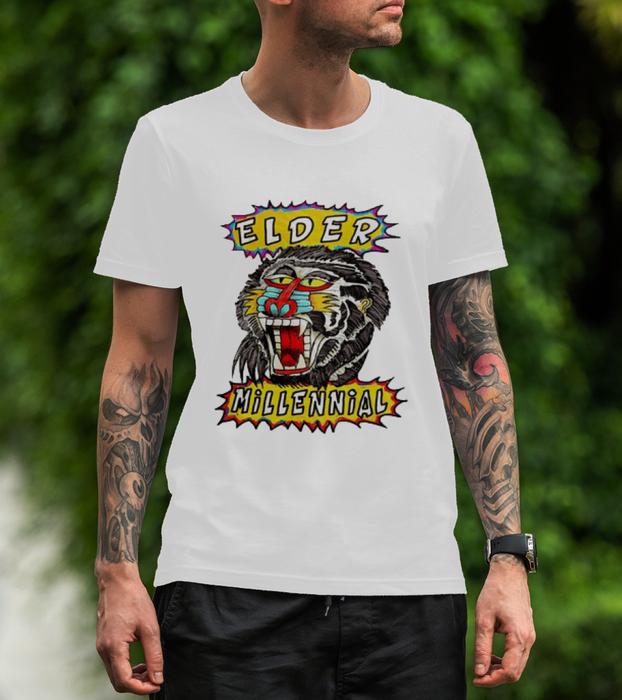 Elder Millennial Baboon Primate Roaring Head T-Shirt