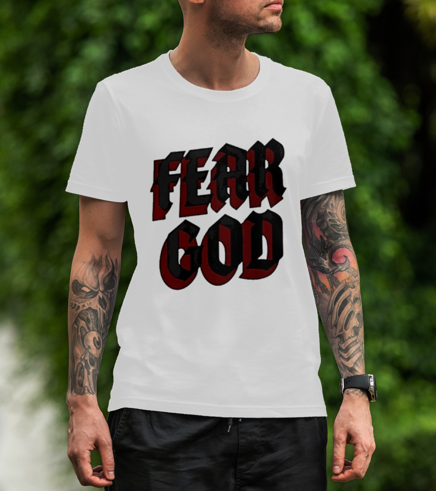 Fear God Script Faith Minimalist Religious Gothic Lettering T-Shirt