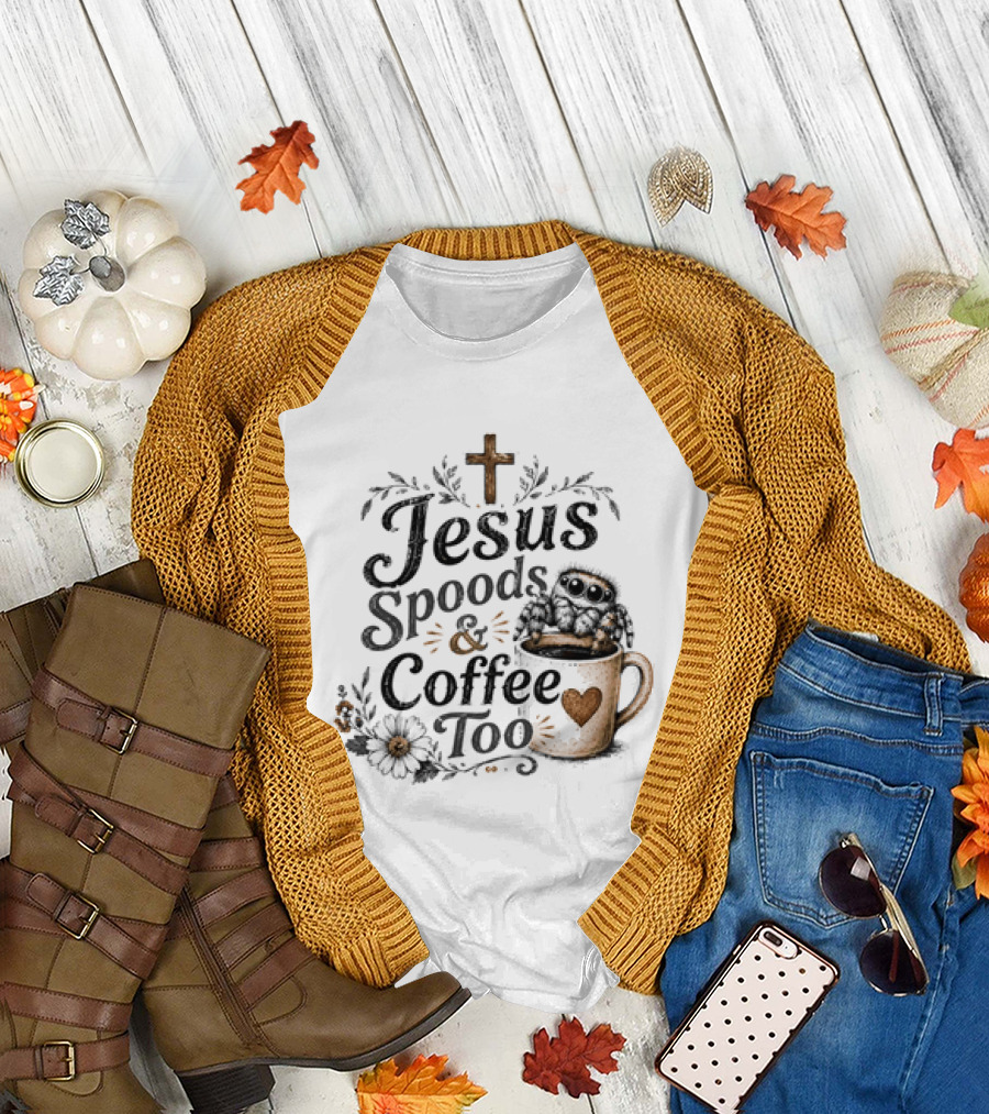Jesus Spoods And Coffee Too Cross And Heart Christian T-Shirt