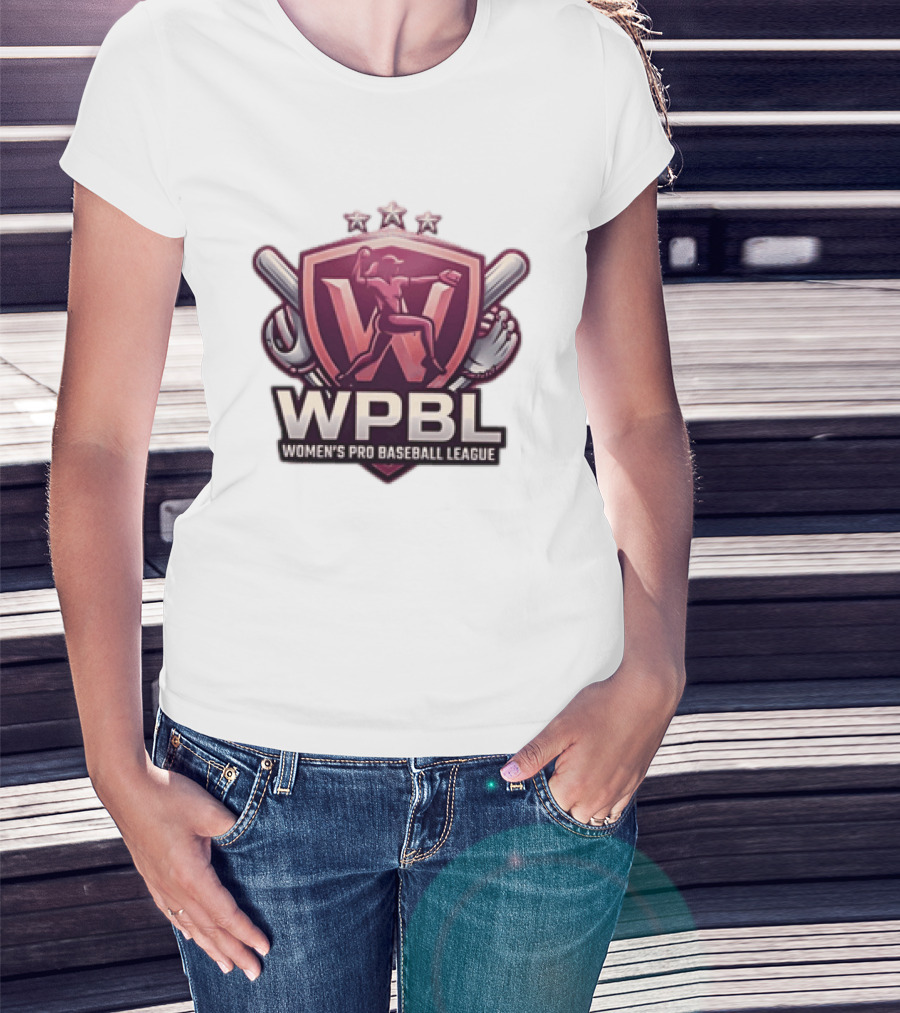 WPBL Women's Pro Baseball League Baseball Emblem With Stars And Bats T-Shirt