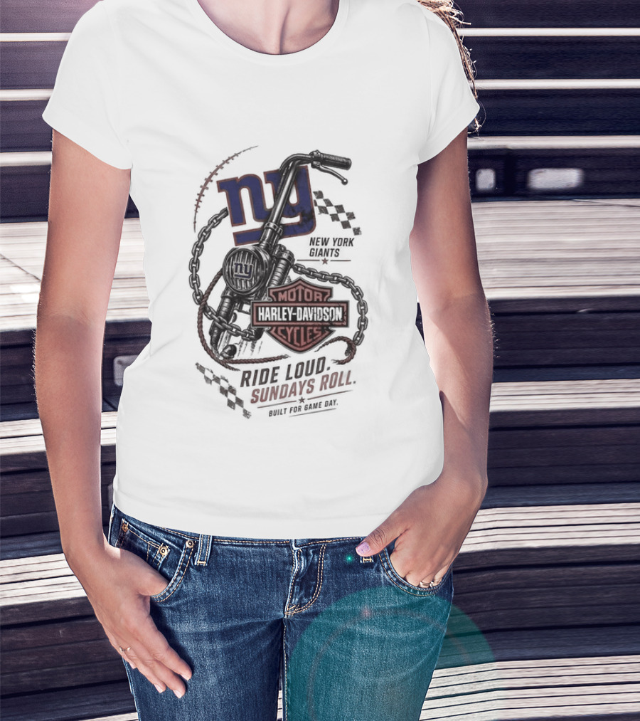 New York Giants Harley Davidson Motorcycles Ride Loud Sundays Roll Game Day T-Shirt