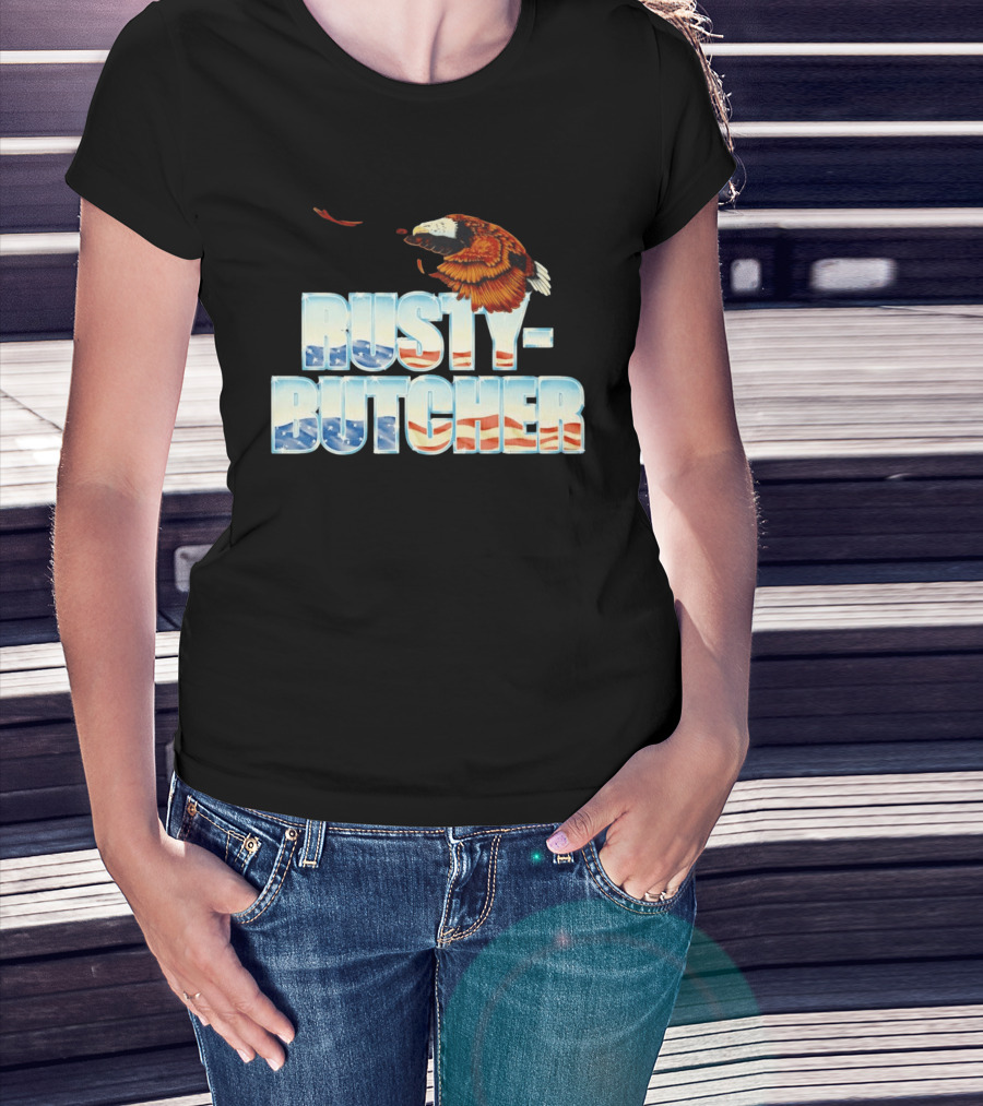 Rusty Butcher American Eagle With Patriotic Stars And Stripes T-Shirt
