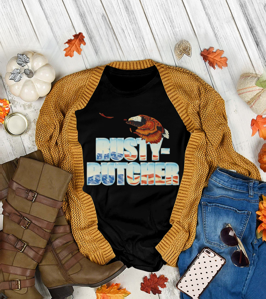 Rusty Butcher American Eagle with Patriotic Stars and Stripes T-Shirt