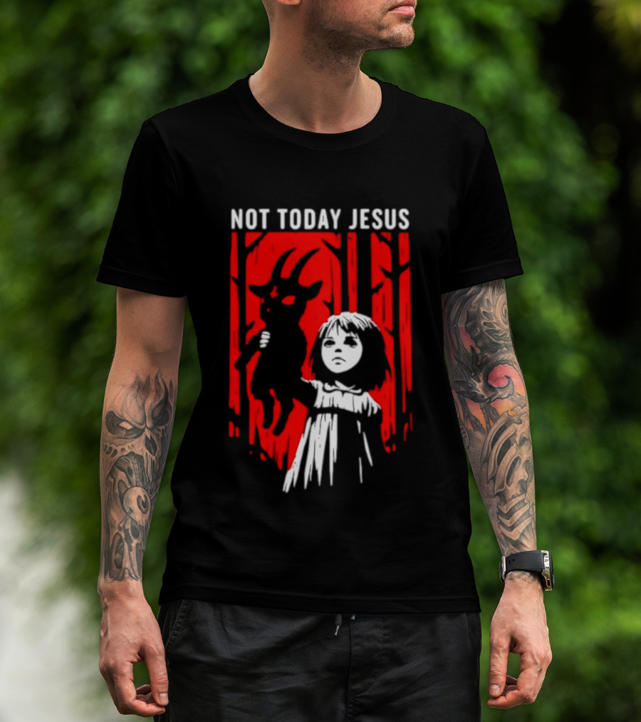Not Today Jesus Baphomet Occult Girl Goth Dark Aesthetic Horror T-Shirt
