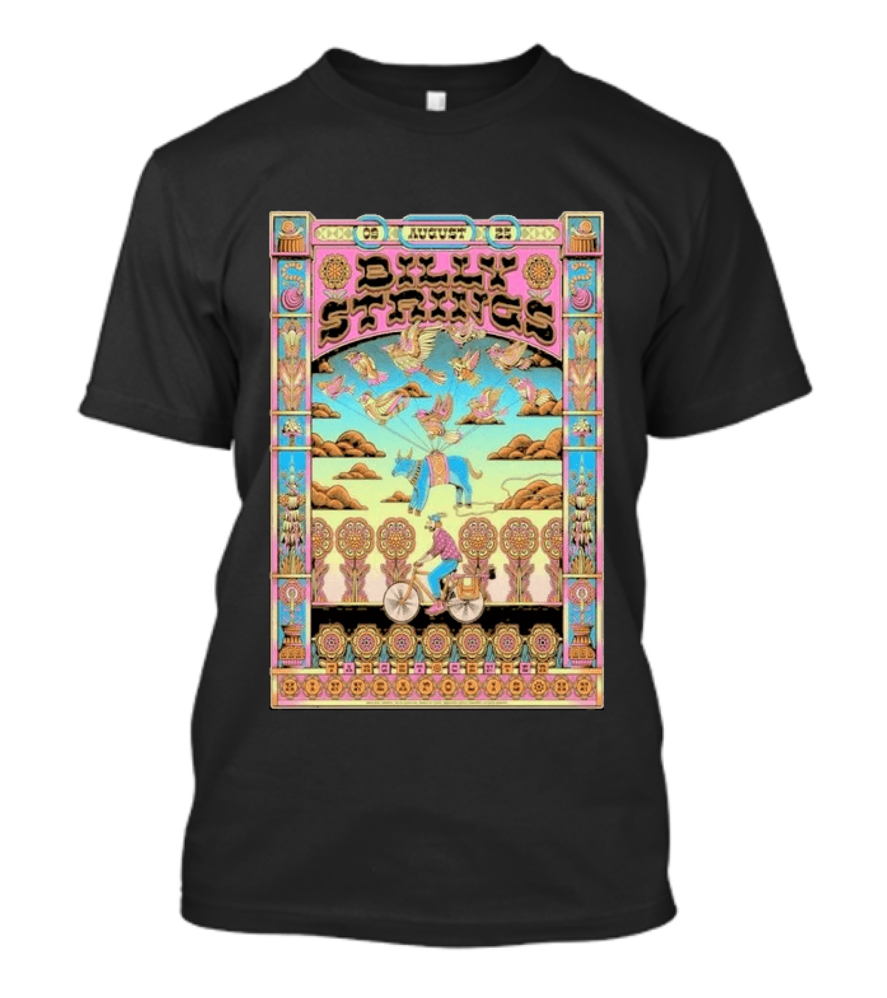 Billy Strings August 9 25 Minneapolis MN Psychedelic Style Birds Bicycle Rider T-Shirt