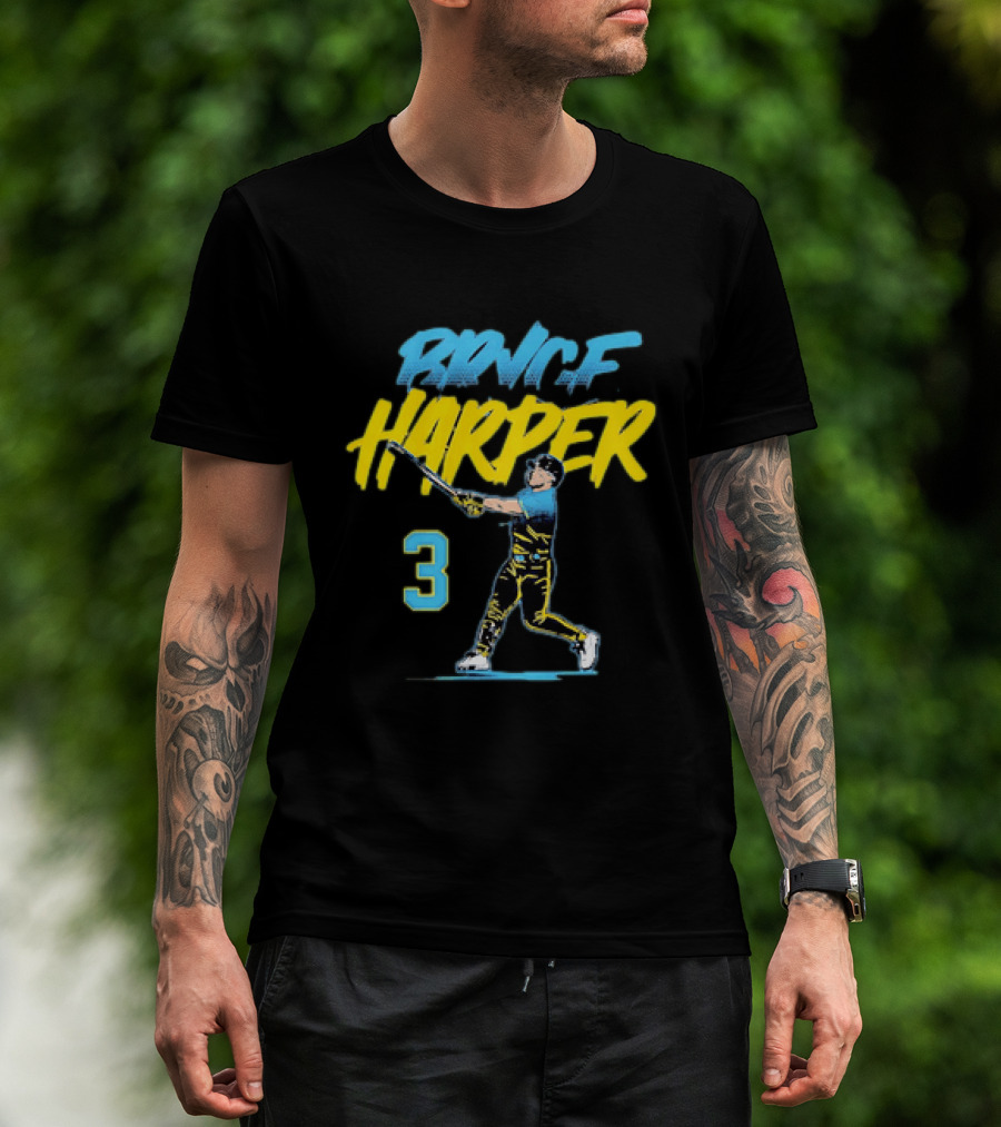 Bryce Harper Swinging Philadelphia Phillies 3 Number T-Shirt