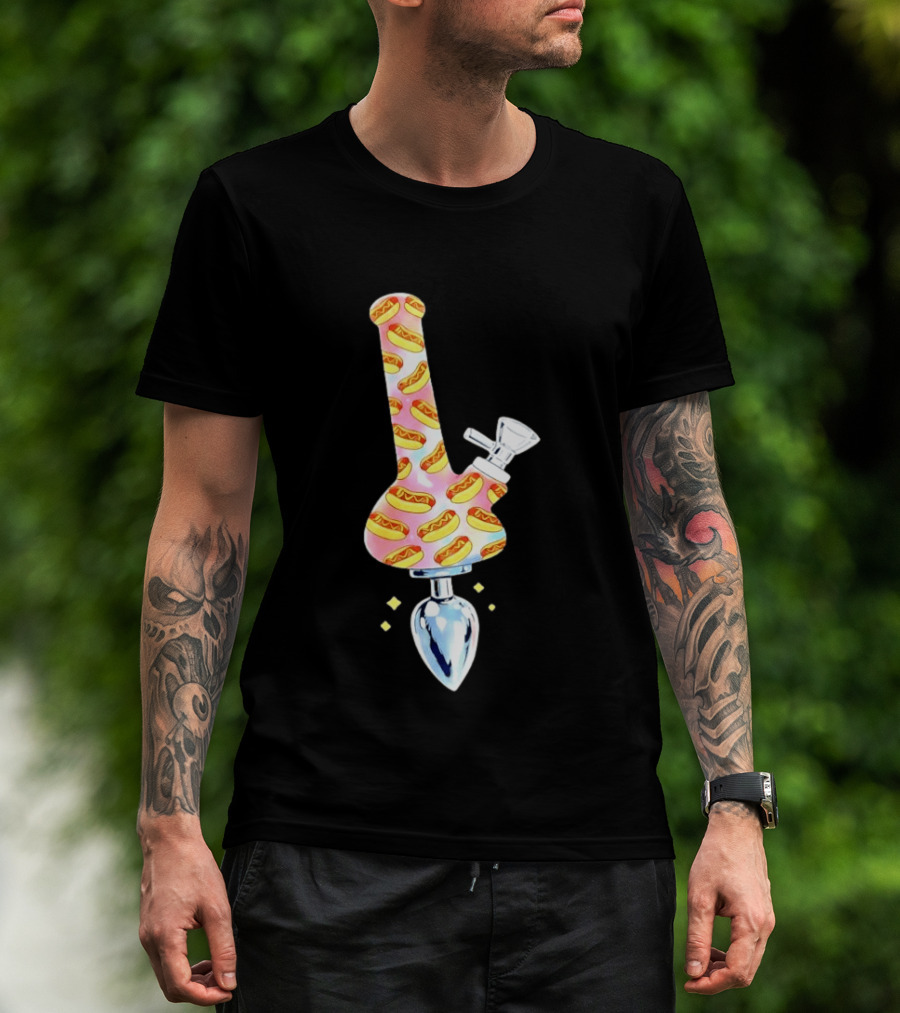 Hotdog Patterned Bong Buttplug T-Shirt