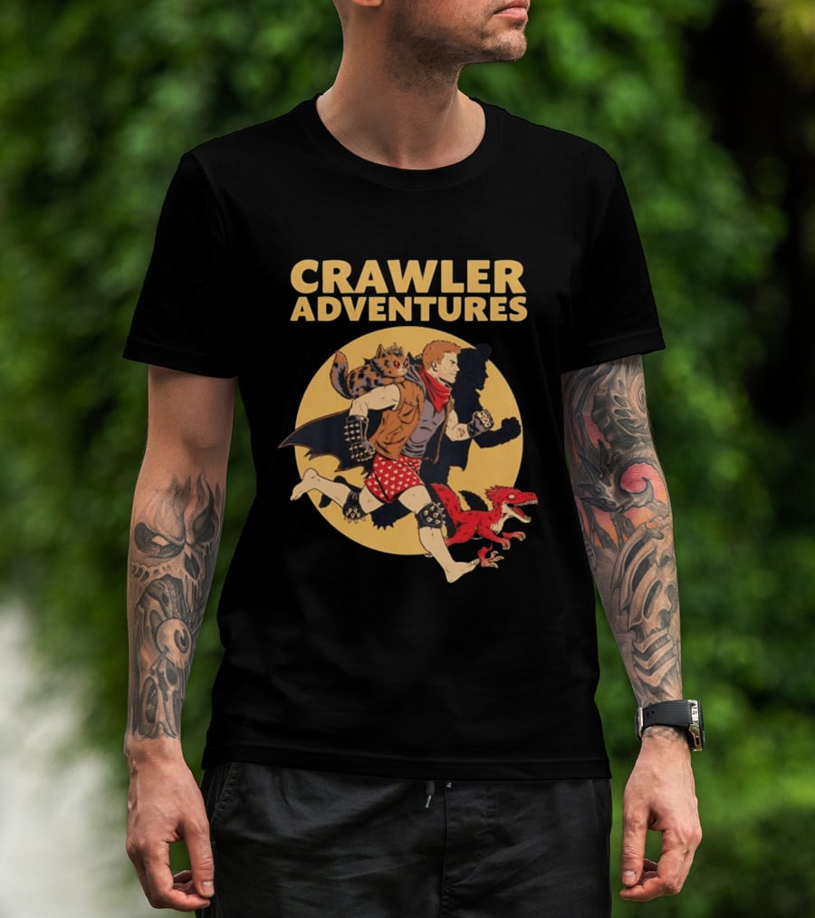 Crawler Adventures Running Man Cat Companion And Raptor T-Shirt