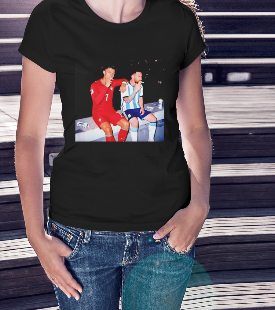 Cristiano Ronaldo Lionel Messi Smoking National Legends T-Shirt