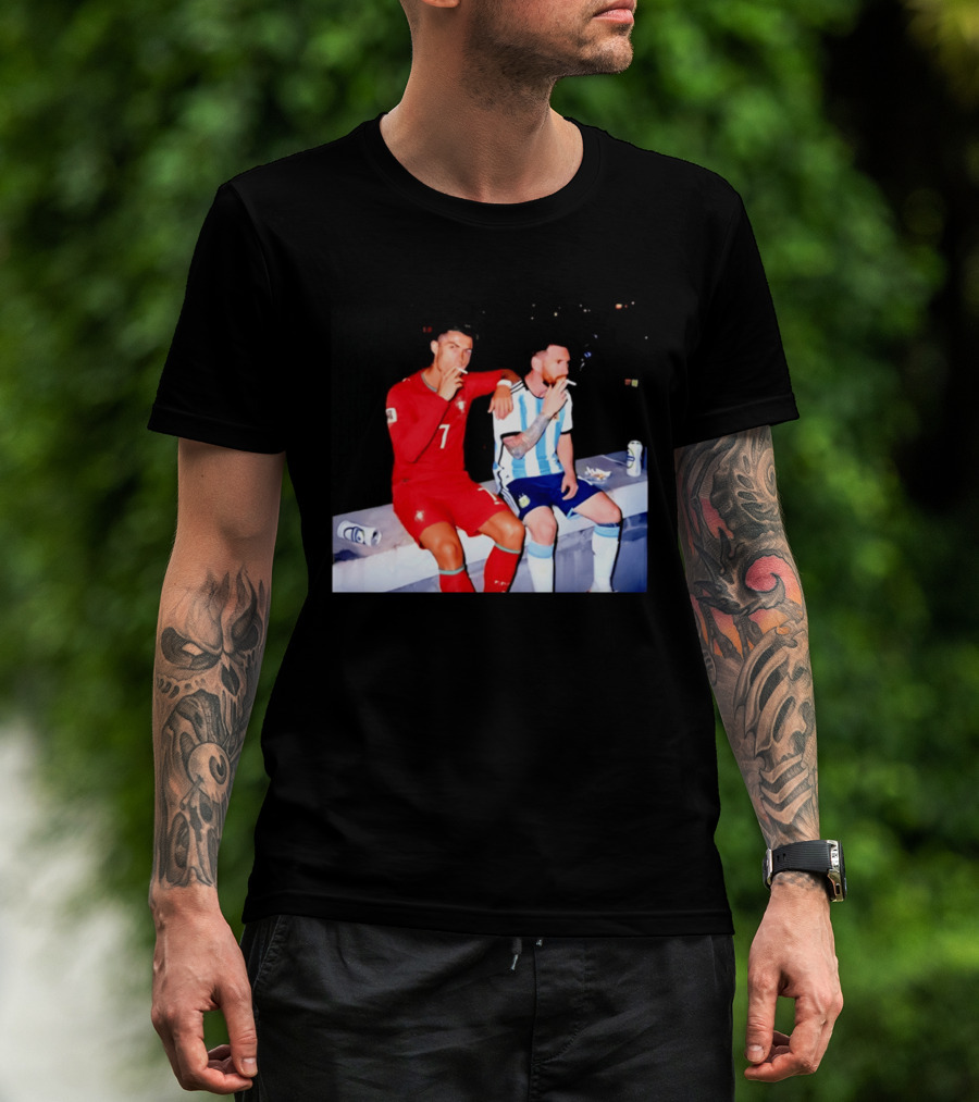 Cristiano Ronaldo Lionel Messi Smoking National Legends T-Shirt