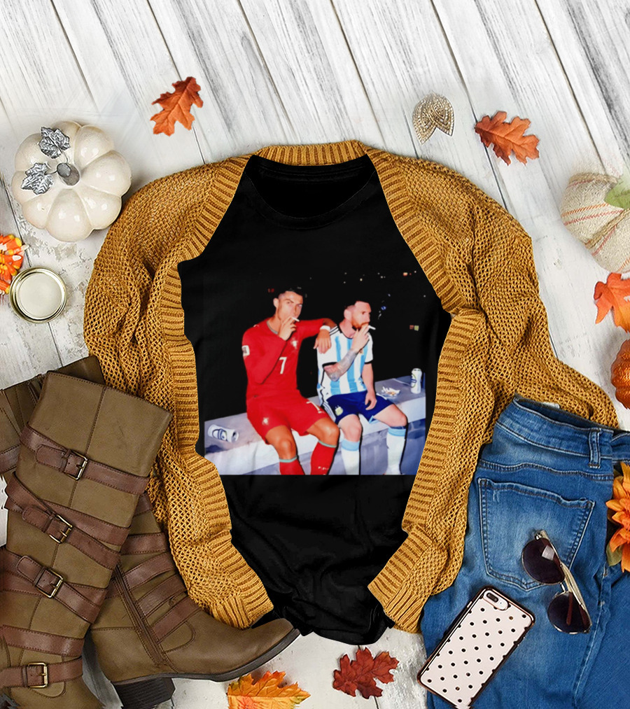 Cristiano Ronaldo Lionel Messi Smoking National Legends T-Shirt