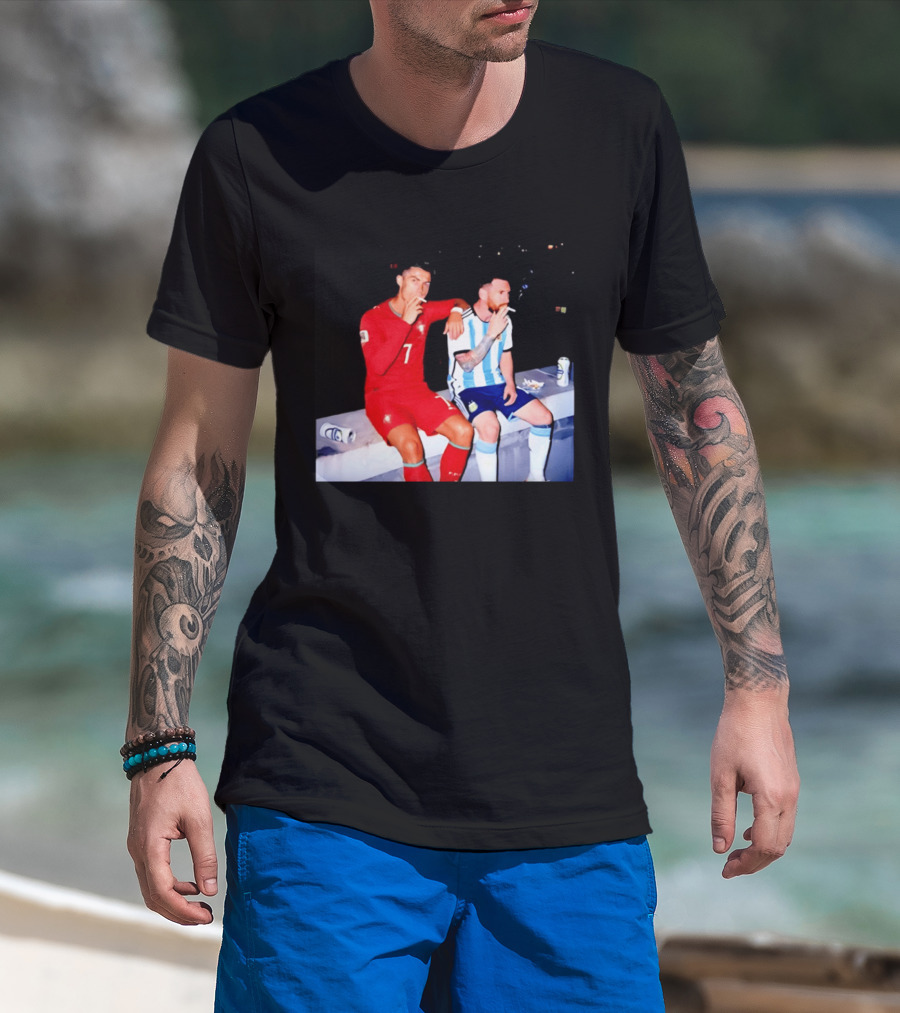 Cristiano Ronaldo Lionel Messi Smoking National Legends T-Shirt