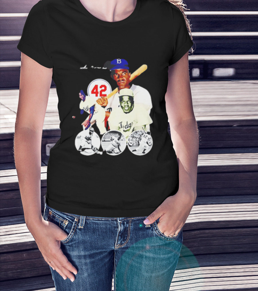 Jackie Robinson Dodgers 42 Baseball Legend Iconic Player Collage T-Shirt
