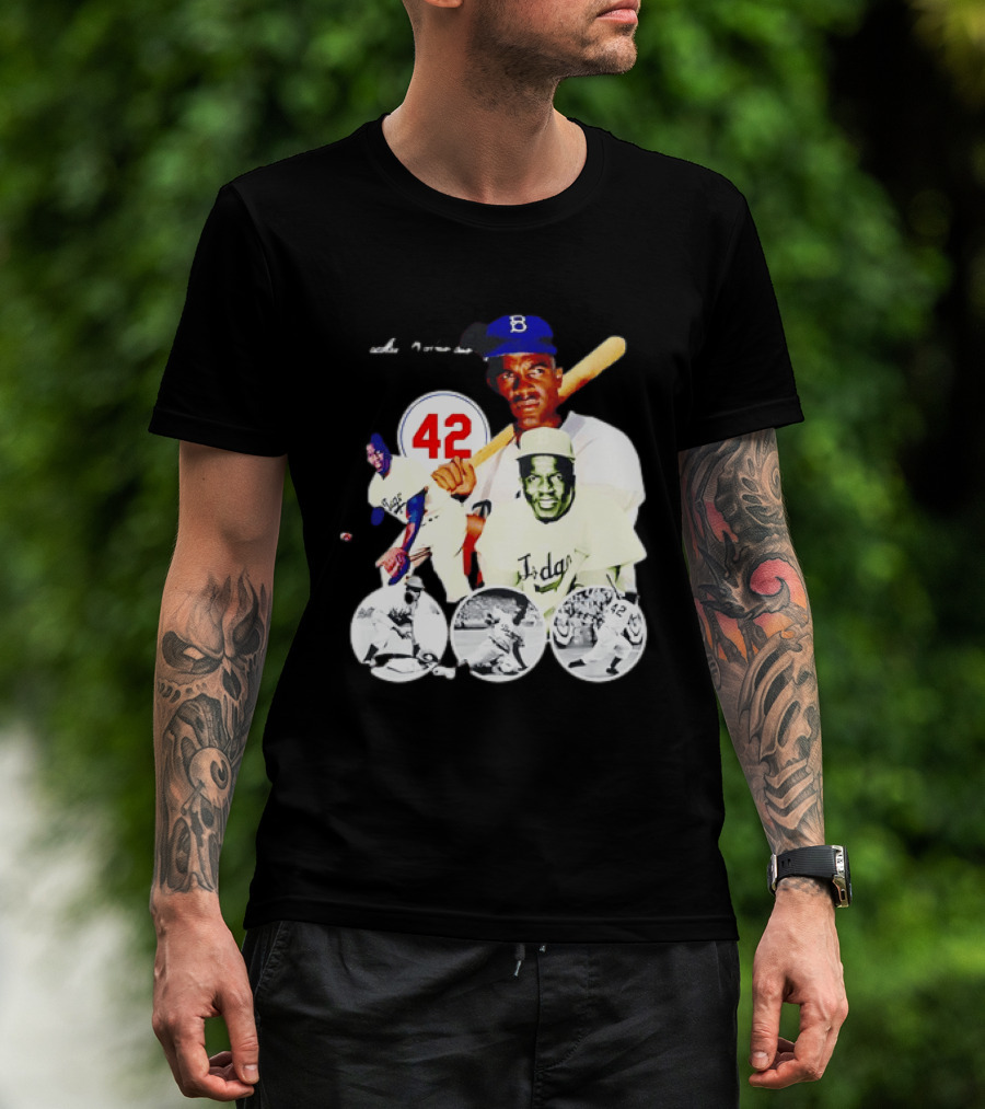Jackie Robinson Dodgers 42 Baseball Legend Iconic Player Collage T-Shirt