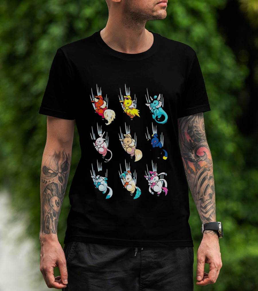 Eevee Eeveelution Team Falling Down Pikachu Evolution T-Shirt
