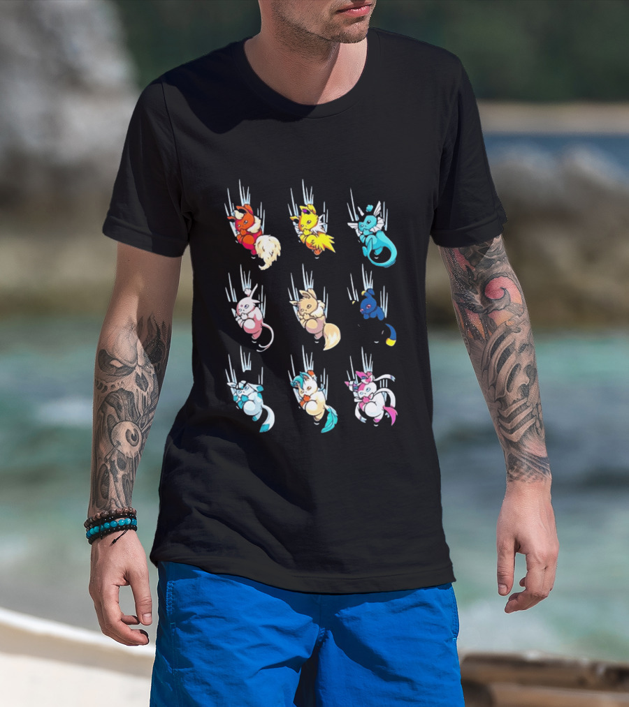 Eevee Eeveelution Team Falling Down Pikachu Evolution T-Shirt