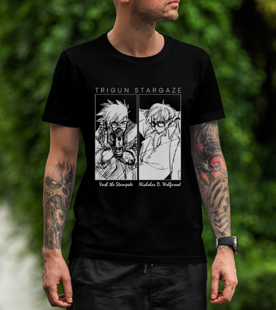 Trigun Stargaze Vash The Stampede Nicholas D. Wolfwood Manga T-Shirt