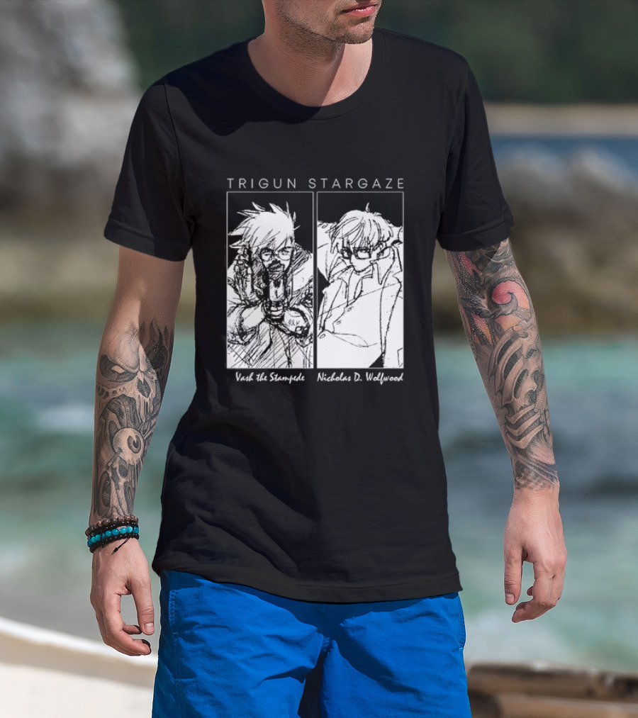 Trigun Stargaze Vash The Stampede Nicholas D. Wolfwood Manga T-Shirt