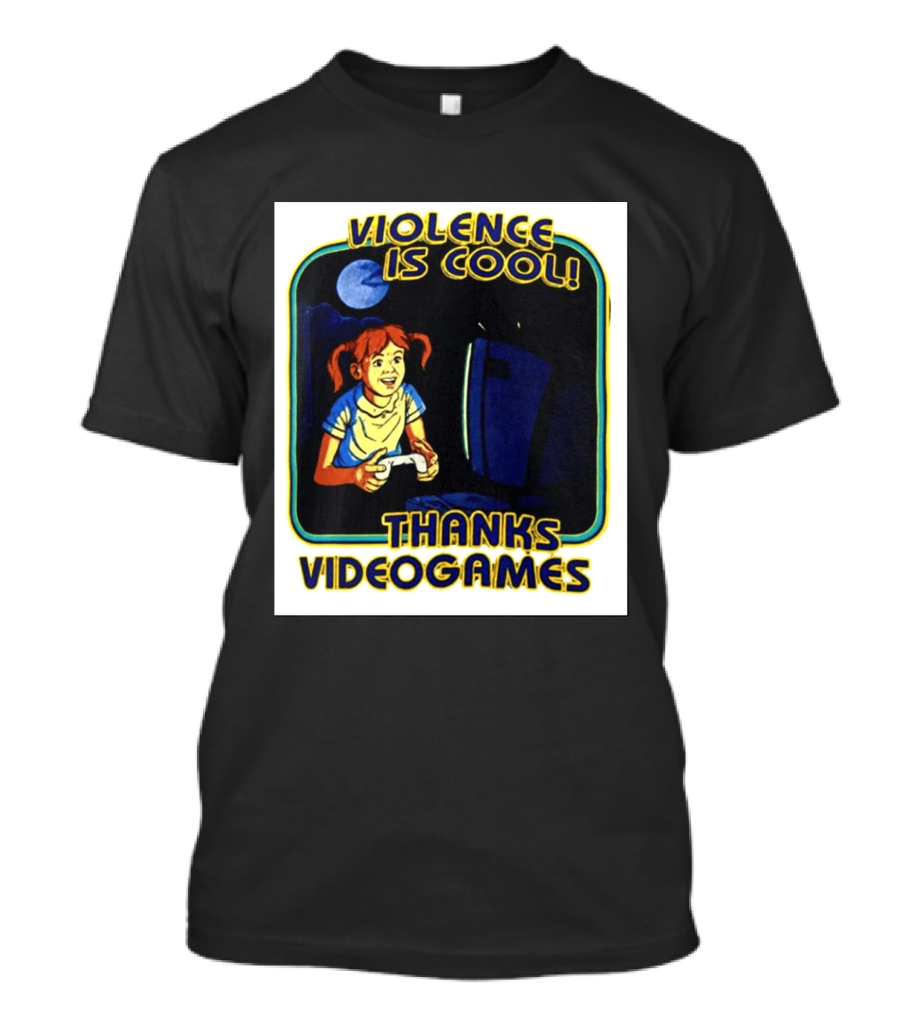 Violence Is Cool Thanks Videogames Retro Gamer Girl Controller Moon T-Shirt