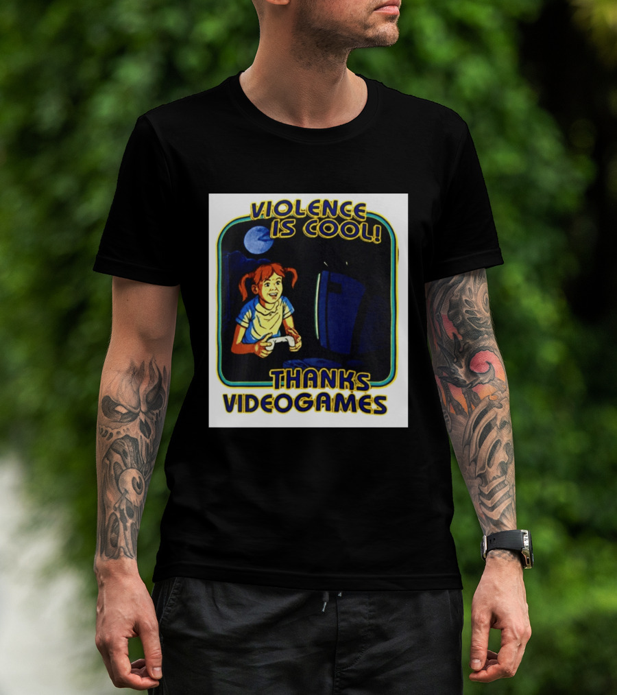 Violence Is Cool Thanks Videogames Retro Gamer Girl Controller Moon T-Shirt