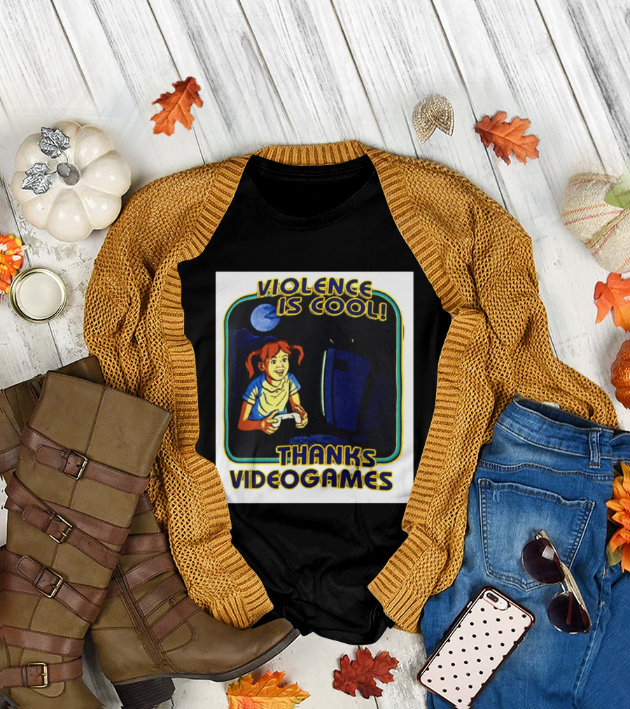 Violence Is Cool Thanks Videogames Retro Gamer Girl Controller Moon T-Shirt