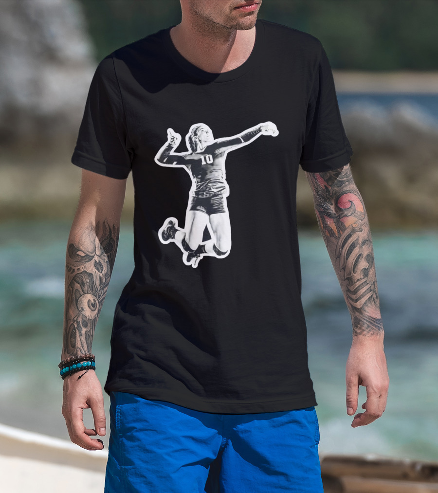 Volleyball Number 10 Athlete In Mid Air Motion T-Shirt