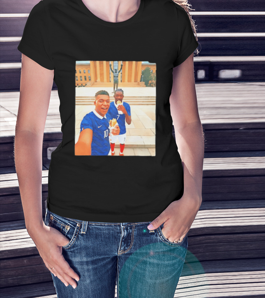 Ousmane Dembele Kylian Mbappe Philadelphia Museum Iconic Pose T-Shirt