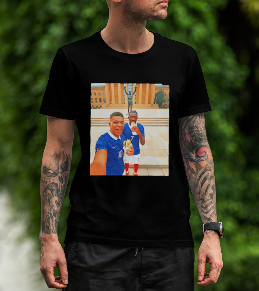 Ousmane Dembele Kylian Mbappe Philadelphia Museum Iconic Pose T-Shirt