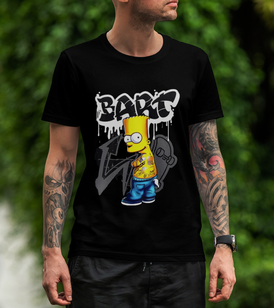 Bart Simpson Street Style Skateboard Graffiti Tattoos T-Shirt