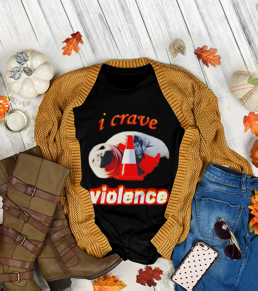 Seal With Traffic Cone I Crave Violence T-Shirt