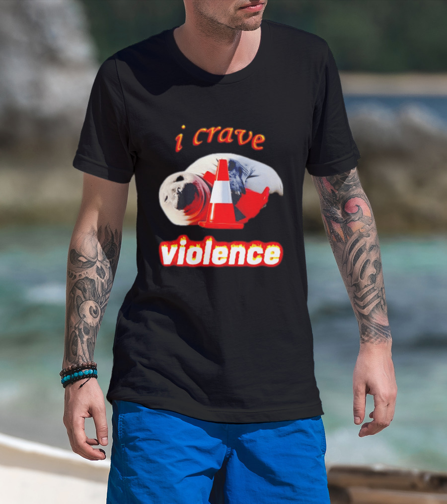 Seal With Traffic Cone I Crave Violence T-Shirt