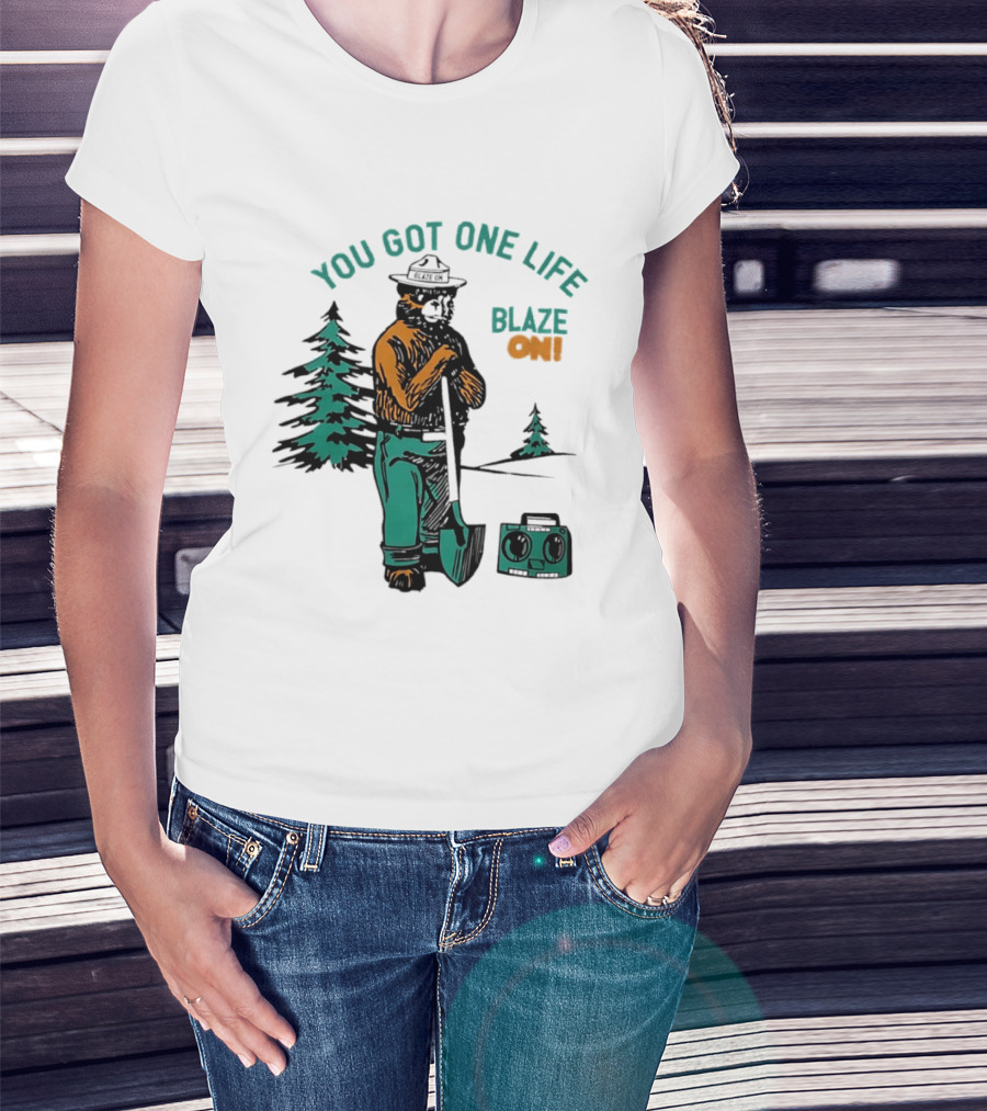 You Got One Life Blaze On Smokey Bear Retro Forest T-Shirt
