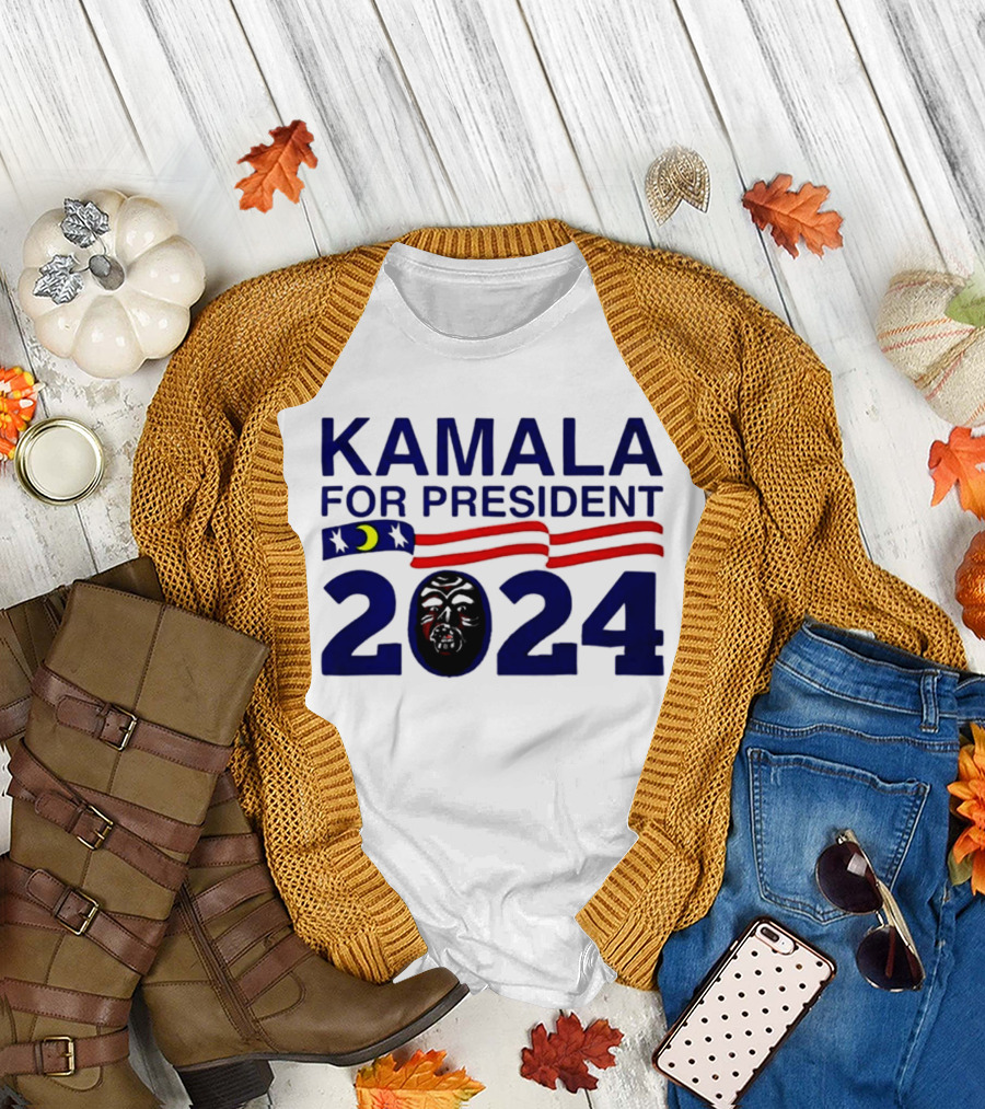 Kamala For President 2024 Stars And Stripes Moon Face T-Shirt