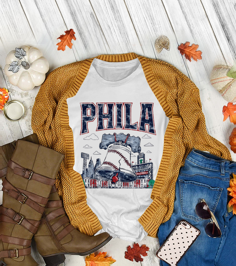 Phila Liberty Bell Baseball Fusion with Philly Sports Stadium Vintage Look T-Shirt